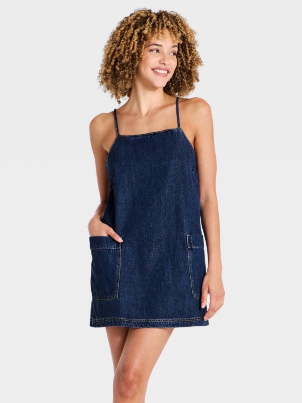 Universal Thread Dark Blue Denim Overall Dress with Front Pockets